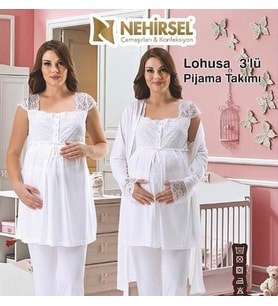 NEHİR 2096  HAMİLE LOHUSA 2020 YENİ SEZON SADE VE ŞIK 3 LÜ LOHUSA (Ekru)