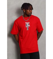 Erkek Baskılı T-Shirt Kısa Kol Bisiklet Yaka Regular Fit Tişört - Kırmızı
