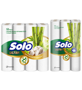 Solo Avantaj Set Ultra Kağıt Havlu 12 Li Rulo + 32 Rulo Tuvalet Kağıdı Organik Bambu ve Pamuk Özlü