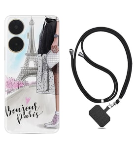 Realme C55 Kılıf Resimli Boyun Askılı İpli Desenli Silikon Bonjour Paris 1419