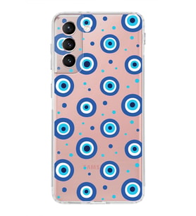 PrintiFy Samsung Galaxy S21 ile Uyumlu 1mm Slim Fit Nazar Boncuğu 1 Baskılı Şeffaf  Kılıf