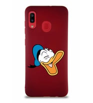 Samsung Galaxy A20 Soft Premier Kapak Donald Duck-E Tasarımlı Silikon Kılıf - Mürdüm (Şeffaf)