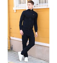Tommy Life Lacivert Erkek Dik Yaka Fermuarlı Slim Fit Klasik Paça Eşofman Takımı-85072