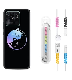 Xiaomi Poco X3 Pro M4 Pro X4 Pro C40 10C Kılıf Kablo Koruma Spiral Silikon Love Cats 1604