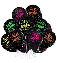 İyi Ki Doğdun Renkli Baskılı Siyah Lateks Balon 12 inç (25x30 cm) 10’lu Paket-
