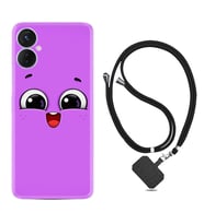 Tecno Spark 9T Kılıf Silikon Boyun Askılı İpli Desenli Silikon Purple Sweety 1717