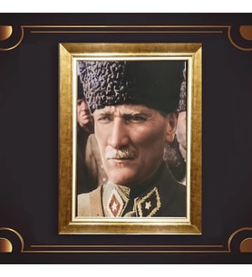 Altın Varaklı Çerçeveli Paspartulu Atatürk Tablo z5060 (Gold)