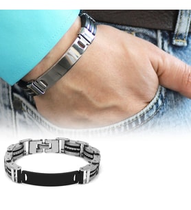 Kişiye Özel İsim Yazılı Silver-Black Renk Çelik Erkek Bileklik (Model-1) (Çok Renkli)