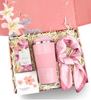 Yves Rocher Plein Soleil Parfüm & Silikonlu Çelik Termos & Pembe Çiçekli Fular Hediye Seti