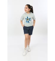 Toontoy Kız Çocuk Önü Çiçek Baskılı Tişört (Yeşil)