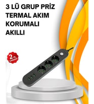Hızlı Şarj Özellikli 3 Usb Girişli Üçlü Priz