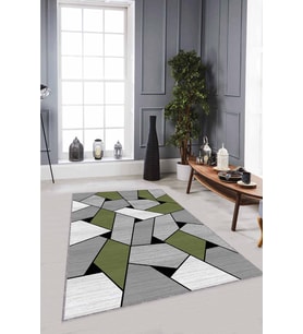 Yeşil Geometrik Kaymaz Taban Makinede Yıkanabilir Halı WL05 - 100 x 160 cm