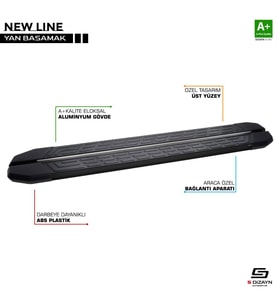Renault Kangoo Uyumlu 3 Uzun Şase Newline Siyah Yan Basamak 229 Cm 2021 Üzeri
