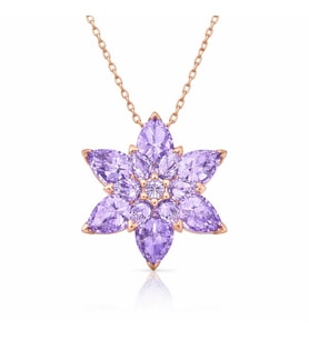 Gümüş Rose Lila Lotus Çiçeği Kolye