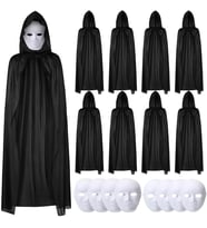 120 cm Siyah Kapüşonlu Pelerin ve Boyanabilir Karton Maske 8’li Set