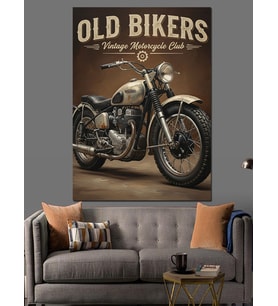 Yaşlı Motorcuların Dostluğu Retro Dekoratif Kanvas - Mdf Ahşap Tablo
