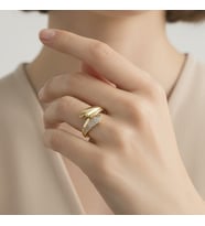 XUPİNG JEWELRY ÇİFT SIRA ZİRKON TAŞLI YÜZÜK (Sarı)