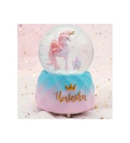 Unicorn Temalı Orta Boy Işıklı Müzikli Kar Küresi-pembe