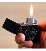 Kişiye Özel Harf ve Tarihli Benzinli Zippo Çakmak Aslan Çift Sevgili Temalı