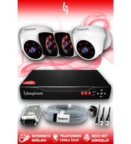 BAYICAM 4 Kameralı Kare 2 İç Kamera Set HDD'siz Full HD Gece Görüşlü Güvenlik Kamerası Sistemi