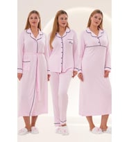 Mecit 6335 Pembe Kadın Sabahlık Gecelik Pijama Seti