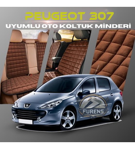 Peugeot 307 Kahverengi Renk Tay Tüyü Cepli & Terletmez Sırtlı Oto Koltuk Minder Seti - Koltuk Koruma Kılıfı (ÖN & ARKA TAM SET)
