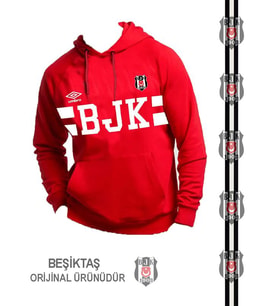 Beşiktaş Orjinal Lisanslı Kırmızı Kapüşonlu  Sweatshirt