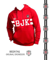 Beşiktaş Orjinal Lisanslı Kırmızı Kapüşonlu  Sweatshirt