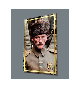 Miyrem Glasses Collection -A1^#  Gold Şerit Üniformalı Atatürk Cam Tablo (Çok Renkli)