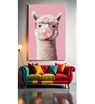 PEMBE SAKIZLI LAMA Ev Duvar Salon Güzellik Salonu Ofis Dükkan Dekarasyon Kanvas Tablo (Çok Renkli)