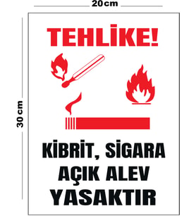 Metal Tehlike Kibrit Sigara Açık Alev Yasaktır 20cm x 30cm A4 Büyüklüğünde Uyarı Levhası Yönlendirme