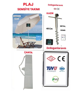 Krem Deniz Plaj Şemsiyesi Seti  2 Mt 10 Telli Bej  Şemsiye + Çanta+Kazık