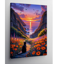 Kanvas Tablo Gün Batımında Kedi