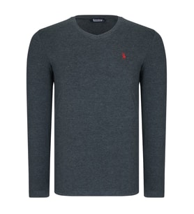 T8587 DEWBERRY V YAKA ERKEK UZUN KOL T-SHIRT-AÇIK ANTRASİT (Karışık)