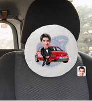 BK Gift Kişiye Özel Plakalı Erkek Volkswagen Polo Karikatürlü Yuvarlak Araç Koltuk Yastığı-2