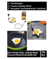 Özel Model Uzun Ömürlü Yanmaz Metal Yumurta Omlet Krep Pişirme Seti 3'lü (Yıldız/Daire/Kalp)