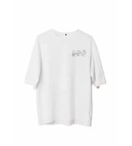 Unisex Bisiklet Yaka Baskılı Oversize T-Shirt - Beyaz