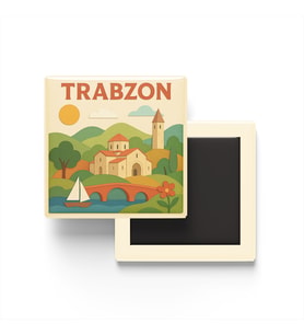 Trabzon - Memleket Temalı - Paper Cut Art - Baskılı Buzdolap Magneti Kare - 9x9 cm