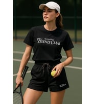 Kadın Sporty Kısa Kollu Bisiklet Yaka Oversize T-shirt ve Şortlu Alt Üst Takım Tenis İkili Takım