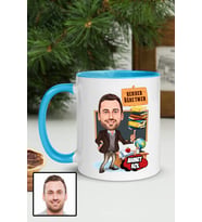 Erkek Rehber Öğretmene Hediye Karikatürlü Mavi Kupa Bardak