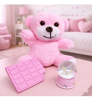 Pembe Peluş Ayıcık Kar Küresi Ve Pembe Kokulu Not Defteri