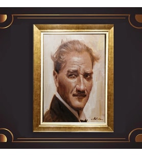 Altın Varaklı Çerçeveli Paspartulu Atatürk Tablo DC0826 (Gold)