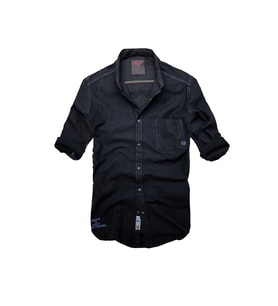 Slim Fit Saf Pamuk Denim Kumaş Kot Gömlek--koyulacivert---