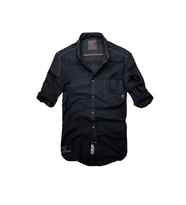 Slim Fit Saf Pamuk Denim Kumaş Kot Gömlek--koyulacivert---