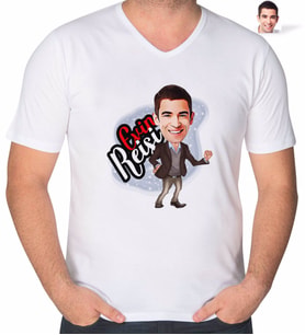 BK Gift Kişiye Özel Evin Reisi Karikatürlü V Yaka Tişört-1 (Beyaz)