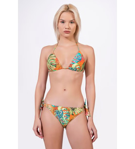 Endeep Kadın Dolgulu Kaplı Üçgen Desenli Bağlamalı Bikini Takımı (Turuncu)