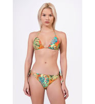 Endeep Kadın Dolgulu Kaplı Üçgen Desenli Bağlamalı Bikini Takımı (Turuncu)