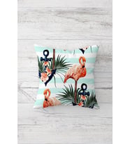Çapa Ve Flamingo Çift Tarafı Baskılı Gizli Fermuarlı Yastık Kılıfı Kırlent Koltuk Yastık Kılıfı (Beyaz)