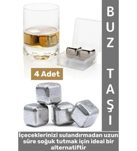 Yıkanabilir Kokteyl İçki Alkol Viski Sulandırmayan Saklama Kutulu Metal Kaplama Buz Taşı 4 Adet (Çok Renkli)