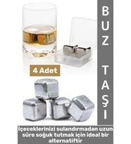 Yıkanabilir Kokteyl İçki Alkol Viski Sulandırmayan Saklama Kutulu Metal Kaplama Buz Taşı 4 Adet (Çok Renkli)